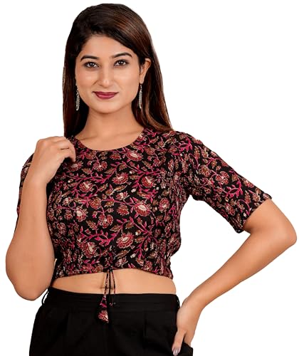 Image of Yash Gallery Women's Cotton Zig-Zag Printed Regular Regular Fit Short Sleeve Blouse