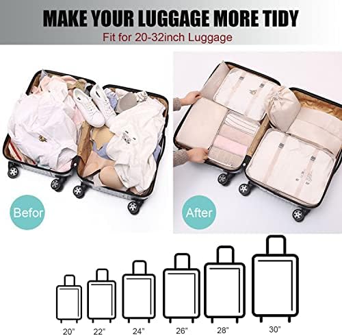 Packing Cubes for Suitcases, Veyarien 7 PCS Compression Packing Cubes Travel Organiser Packing Bags,Travel Packing Cubes Set Storage Bags for Travel Accessories Clothes Shoes Cosmetics (Beige)