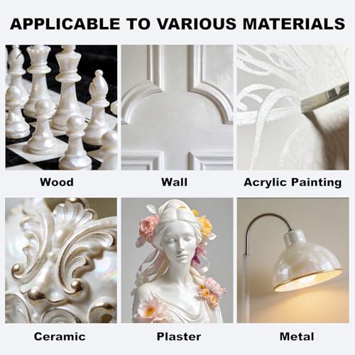 Image of Pearlescent Acrylic Paint, 300ml /10.2oz Non Toxic Waterproof Metallic Pearl White Acrylic Paint for Crafts, Furniture, Wood, Clay, Canvas, Rocks, Metal, Plastic, Art Supplies
