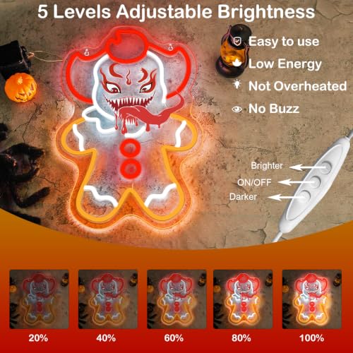 Image of Gingerbread Man Neon Sign Horror LED Wall Light for Halloween Party Decor