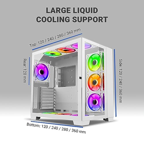 Image of Ant Esports Crystal XL Mid-Tower Computer Case /Gaming Cabinet - White | Support ATX, Micro-ATX, Mini-ITX
