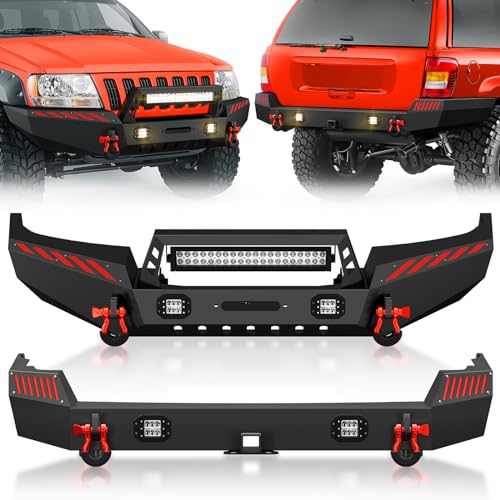 SUORTO Front & Rear Bumper Compatible with 1999-2004 Jeep 2nd Gen Grand Cherokee WJ Off-road Bumper Equipped with 2