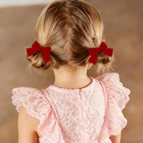 Set de 4 pinzas de moño de terciopelo rojo y verde miniatura 3