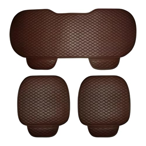 Image of Hicle Premium Car Seat Cushion Set - 3 Piece Anti-Slip PU Leather Seat Covers for Front & Rear Seats - Universal Fit (Dark Brown)