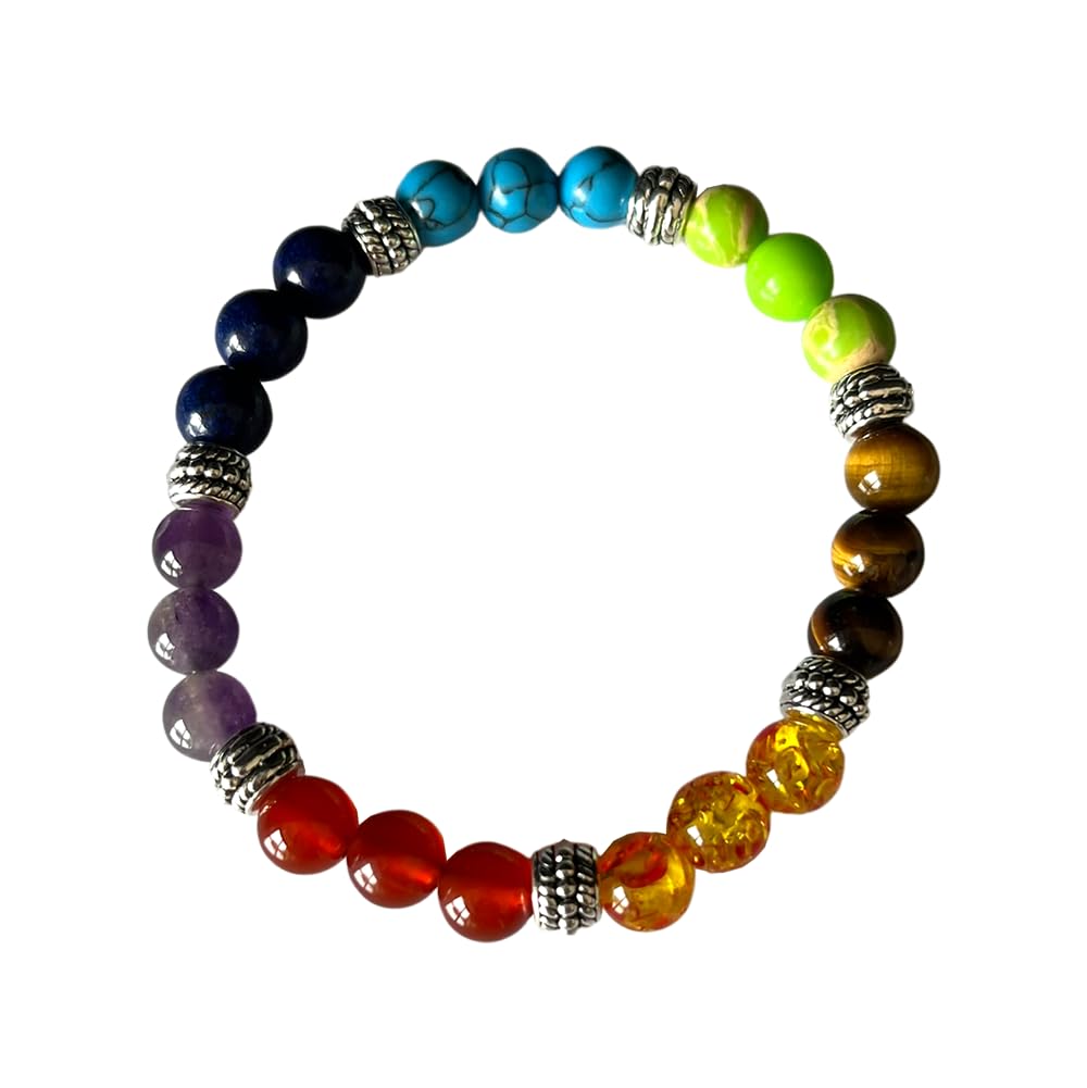 VIE Chakra Bracelet, 8mm, 7 Chakra with Metal Accents
