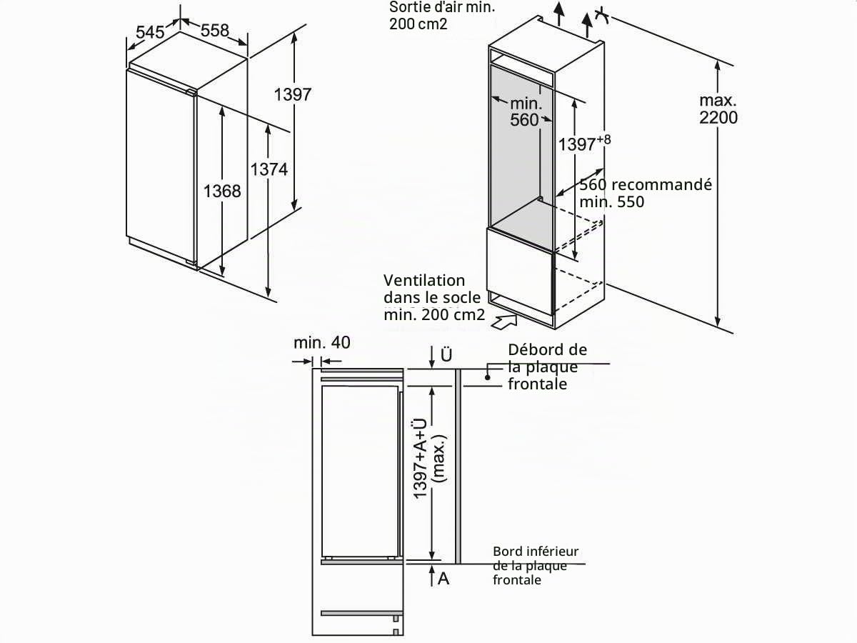 Réfrigérateur encastrable Siemens KI52FAD30 - Réfrigérateur encastrable 1 porte - 204 litres - Réfrigerateur/congel : Froid statique / Froid statique - Dégivrage automatique - Blanc - Classe A++ / Intégrable