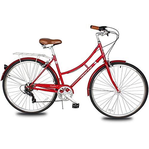 Bicicleta híbrida Tracer Osaka, marco de acero, transmisión Shimano Nexus Inter 3/7 velocidades, asiento y empuñaduras marrones, para ciudad y ruta, varios colores