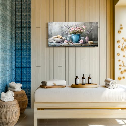 SERIMINO Still Life Flower Wall Art, Vintage Bathroom Large Wall Decor, Rustic Aesthetic Kitchen Pictures, Cottagecore Decorations for Bedroom Dining Room Laundry Room Canvas Art Prints 20"X40"