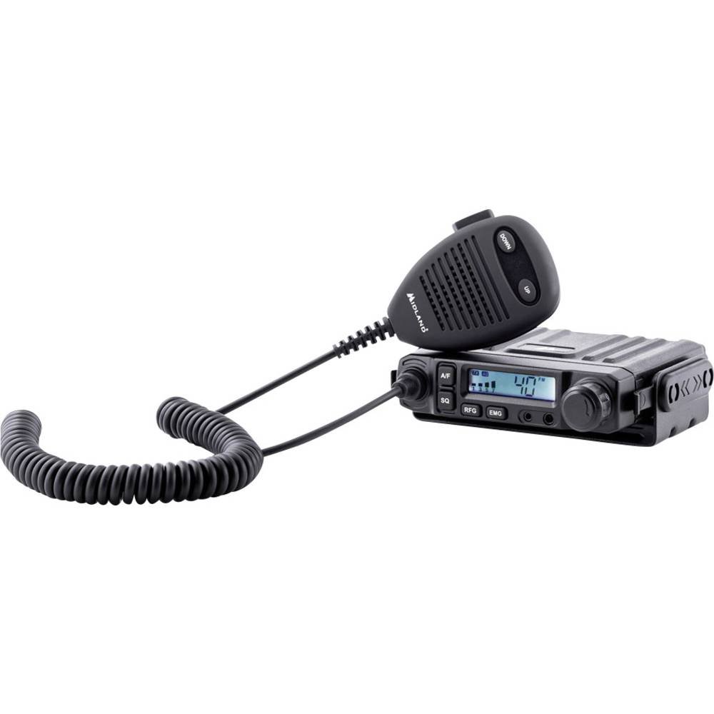 Midland - CB Radio M-Mini Multiband for Vehicles, 40 AM/FM Channels Compatible with Wired Midland Headset - Professional 2 Way Radio with Dual Squelch and RF Gain in AM Only, 2-Pin Microphone