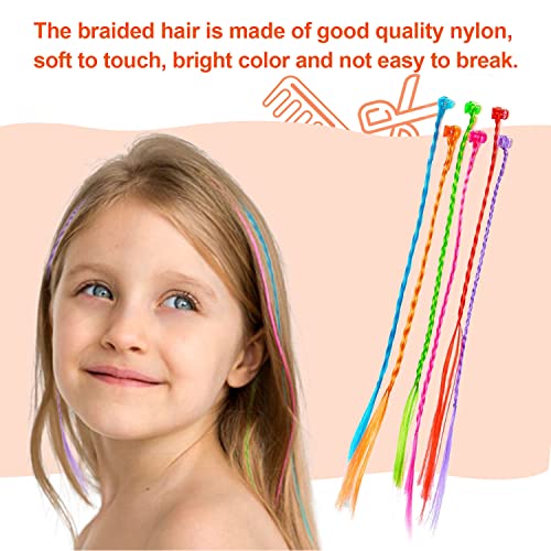 Foto von VIKSAUN 30 Stück Bunte Haarsträhnen mit Haarclips,Geflochtene Haar Geflecht Extensions Anhänge mit Neon Snap, für Geburtstagsfeierbevorzugungen und Kinder Haarschmuck