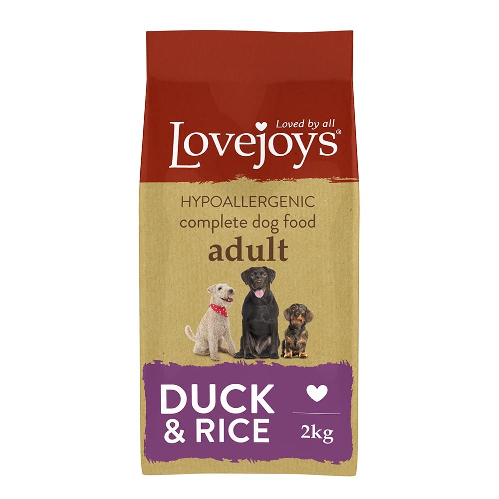 Lovejoys Complete Dry Dog Food Hypoallergenic Recipe, Duck & Rice, 2kg - Wheat-Free Dried Dog Biscuits and Sensitive Dog Food Dry