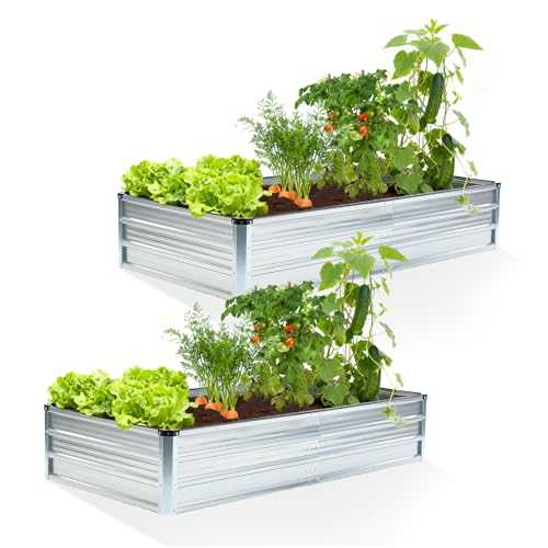 Image of NEWBULIG Galvanized Raised Garden Bed Kit, 6x3x1ft 2 Pack Outdoor Metal Planters Box, Rectangular Raised Flower Beds for Planting Vegetables Flowers Herbs, Open Bottom, Easy Assembly, Silver