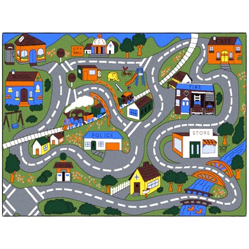 Ottomanson 5' x 6'6' Kids Road Map Rug - Interactive City Traffic Play Mat...