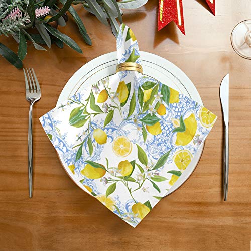 Alaza Baroque Yellow Lemon Cloth Napkins Dinner Napkins Set Of 6,Reusable Table Napkins Washable Polyester Fabric For Cocktail Party Holiday Wedding Home Decorative #TOP3