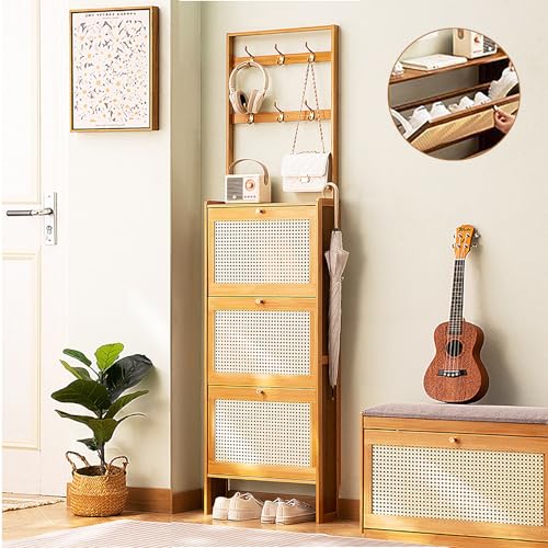 Meuble à chaussures 3 tiroirs multi-rangement avec portes pour clés et sacs