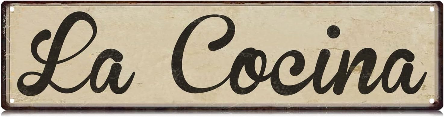La Cocina Spanish Kitchen – Letrero delgado de metal para decoración de pared para dormitorio, granja, hogar, bar, garaje, hombre, cueva, arte de