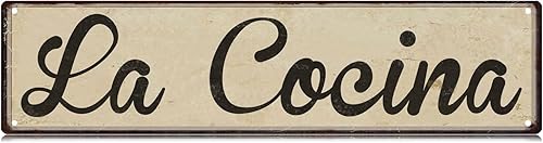 La Cocina Spanish Kitchen - Letrero delgado de metal para decoración de pared para dormitorio, granja, hogar, bar, garaje, hombre, cueva, arte de