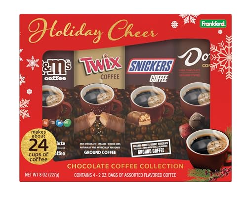 Holiday Cheer Chocolate Coffee Collection Gift Set 4 Pack, M&M's, Snickers, Twix, Dove Flavored Ground Coffee, 8 oz Box