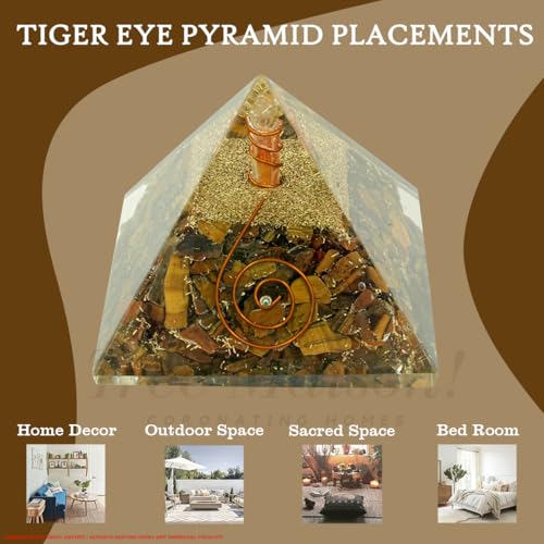 Image of Tiger Eye Crystal Pyramid (2 Inch) | Feng Shui & Vastu Correction | Crystal Pyramid for Positive Energy, Health, Good Luck | | Home & Office Decor | Gift | Study Table
