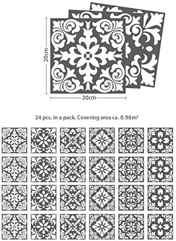 RASHION 24 pcs Wall Tile Stickers, Wall Tile Transfer Stickers, Stick on Wall Tile Peel and Stick, Self-Adhesive Tile Decals Sticker for Bathroom Kitchen Home Decor (8 x 8 inch, Grey and White)