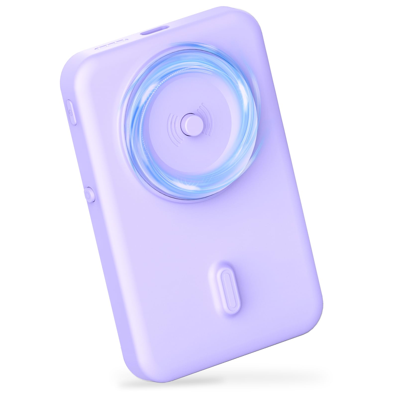 Wireless Portable Charger for Samsung, 5000mAh Ultra Slim Power Bank with Innovative Electric Suction Cup, Compatible with iPhone and Android Cell Phone, Support 22.5W USB-C PD Fast Charging, Purple