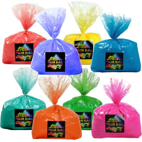 Color Blaze Holi Color Run Powder - 5 lbs of Each Color - Pink Red Orange Yellow Green Teal Blue Purple - Non-Toxic Washable Color Powder - Pack of 8 Bags - 40 Pounds in Bulk