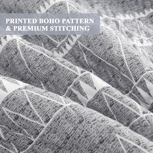 Andency Grey Quilt Set King (106x96 Inch), 3 Pieces(1 Striped Triangle Printed Quilt and 2 Pillowcases), Bohemian Summer Lightweight Reversible Microfiber Bedspread Coverlet Sets