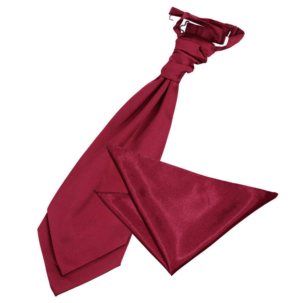 Dqt Men's Burgundy Plain Glossy Satin Wedding Cravat & Pocket Square Set - Formal, Business & Occasion
