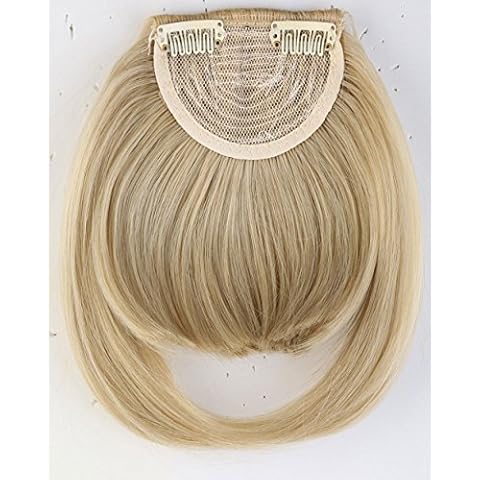 Fashion Clip In Bangs Hair Extensions Front Full Neat Bangs Fringe 2 Clips One Piece Thick Straight Hairpiece Accessories Hairpiece For Women Ash blonde mix bleach blonde Cover