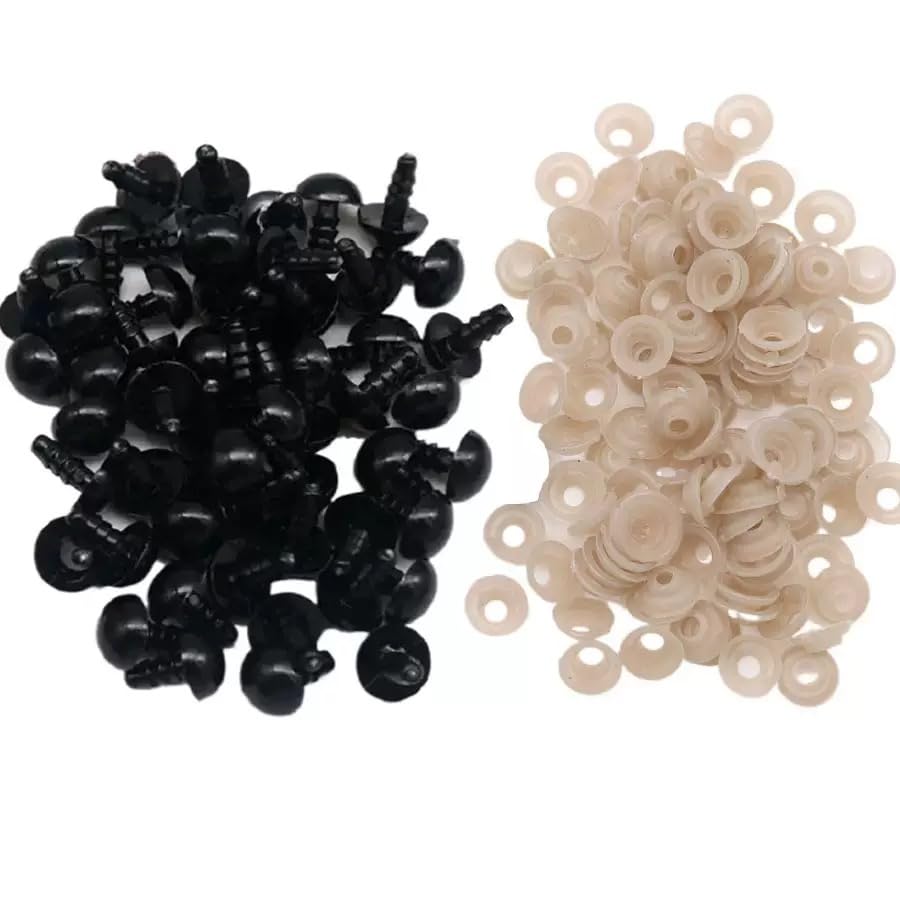 LNYMZD 100 Pcs Plastic Safety Crochet Eyes,Craft Doll Black Safety Eyes, for Crochet Animal Crafts Doll Making Supplier(7mm)