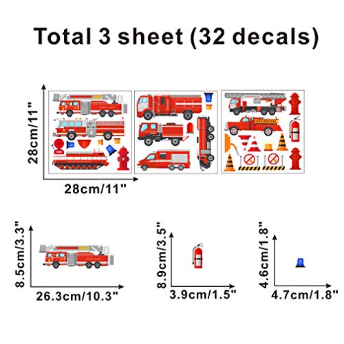 TOARTi Fire Trucks Wall Decals,Transportation Wall Stickers, Fireman Theme Wall Sticker Fire Engine Truck Wall Art Firefighter Vinyl Sticker for Boys Bedroom Playroom Decor