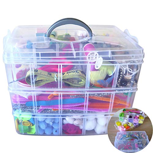 Evelots Storage Box-Clear-Stackable-Snap-30 Slots-Craft/Jewelry/Hardware-3 Trays