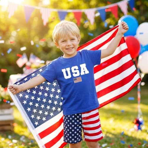 Image of Toddler Girls 4th of July T-Shirt American Flag Popsicle Print Cotton Kids Boys Independence Day Tees