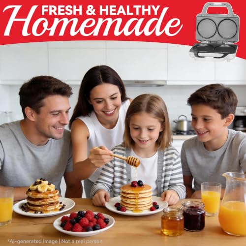 Image of SugarWhisk Double Mini Pancakes Maker Machine, Arepa Maker, Electric Pancake Maker Griddle, Ideal for Pancakes, Cookies, Eggs, Arepas & Breakfast Sandwiches, White, 4 Inch