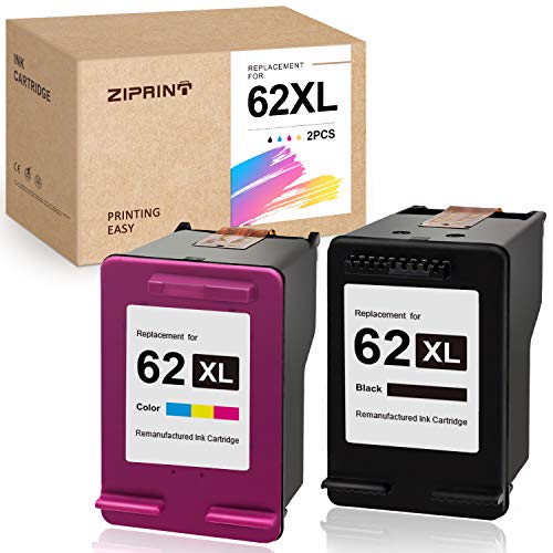 ZIPRINT Remanufactured Ink Cartridge Replacement for HP 62XL 62 XL for OfficeJet 5740 5745 5743 200 250 Envy 7640 7645 5660 5540 5642 5643 5665 5663 5640 (2-Pack)