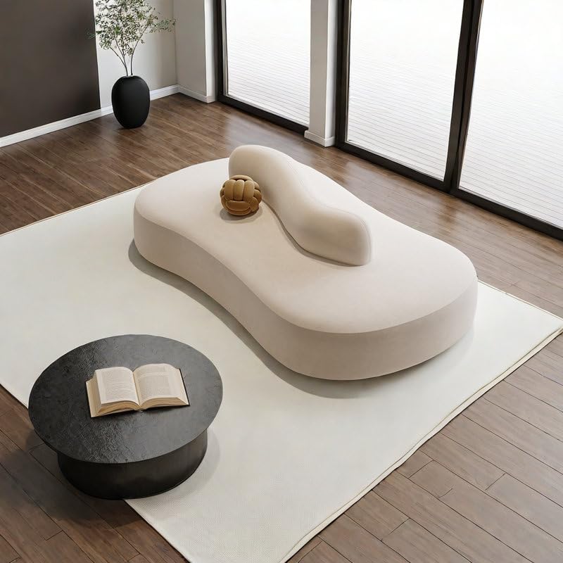 Modern Luxury Lounge Sofa | Contemporary Curved Chaise Couch with Velvet Upholstery & Designer Cushions | Minimalist Living Room Furniture Beige (Beige)-image-41