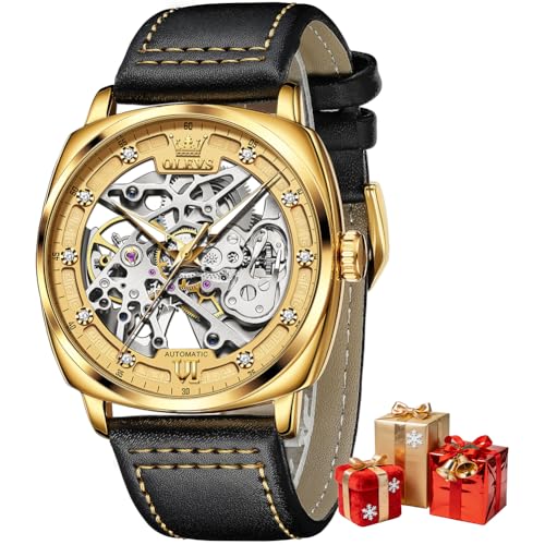 Image of OUPINKE Mens Watches Automatic Skeleton Mechanical Watches for Men Self Winding Luxury Fashion Leather Strap Steampunk Style Luminous Waterproof Men Wrist Watches