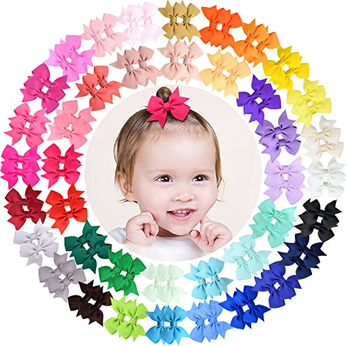 ALinmo Baby Girls Clips 2" Grosgrain Boutique Solid Color Ribbon Mini
