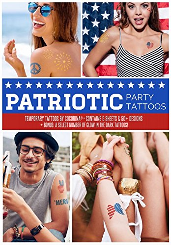American Patriotic Temporary Tattoos 50+ Designs - Great for Halloween, 4th of July, Kids & Adults!