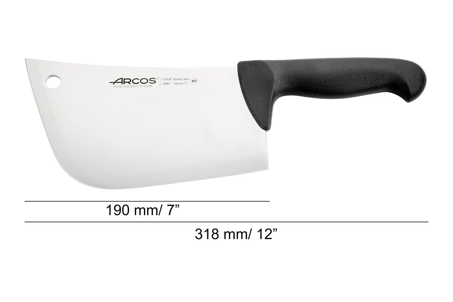 Arcos Fleischermesser Cleaver aus Nitrum Edelstahl 18 cm - Griff aus Polypropylen, Farbe Schwarz - Silber, Farberkennungssystem - Robust und Langlebig, Serie 2900