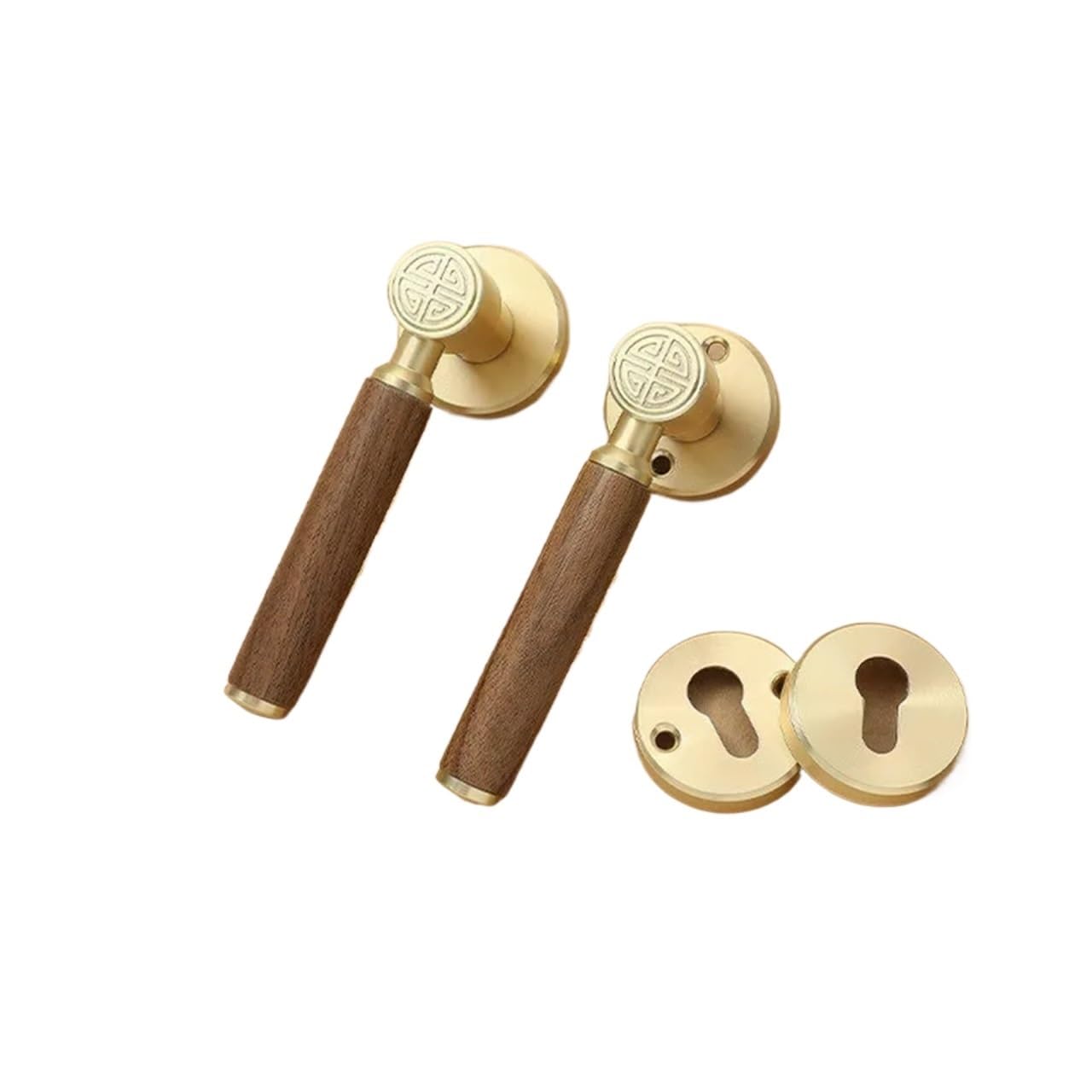 Sxolcoufoh Copper Wire Drawing Interior Bedroom Door Lock Walnut Wood Handle 1Pcs(Copper Wire Drawing)