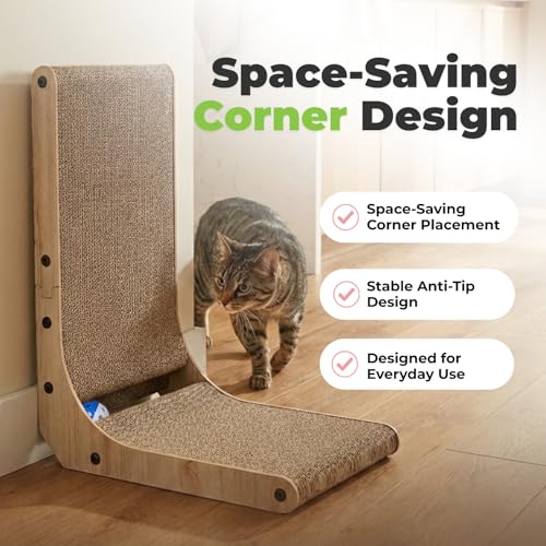 Image of Best Pet Supplies Catify Cat Scratcher, Fun Interactive Scratchers, Posts, Poles, Claw Safe, Furniture Saver Indoor Play Support Natural Cat Behaviors Heavy Duty - L-Shape - H: 26 inch