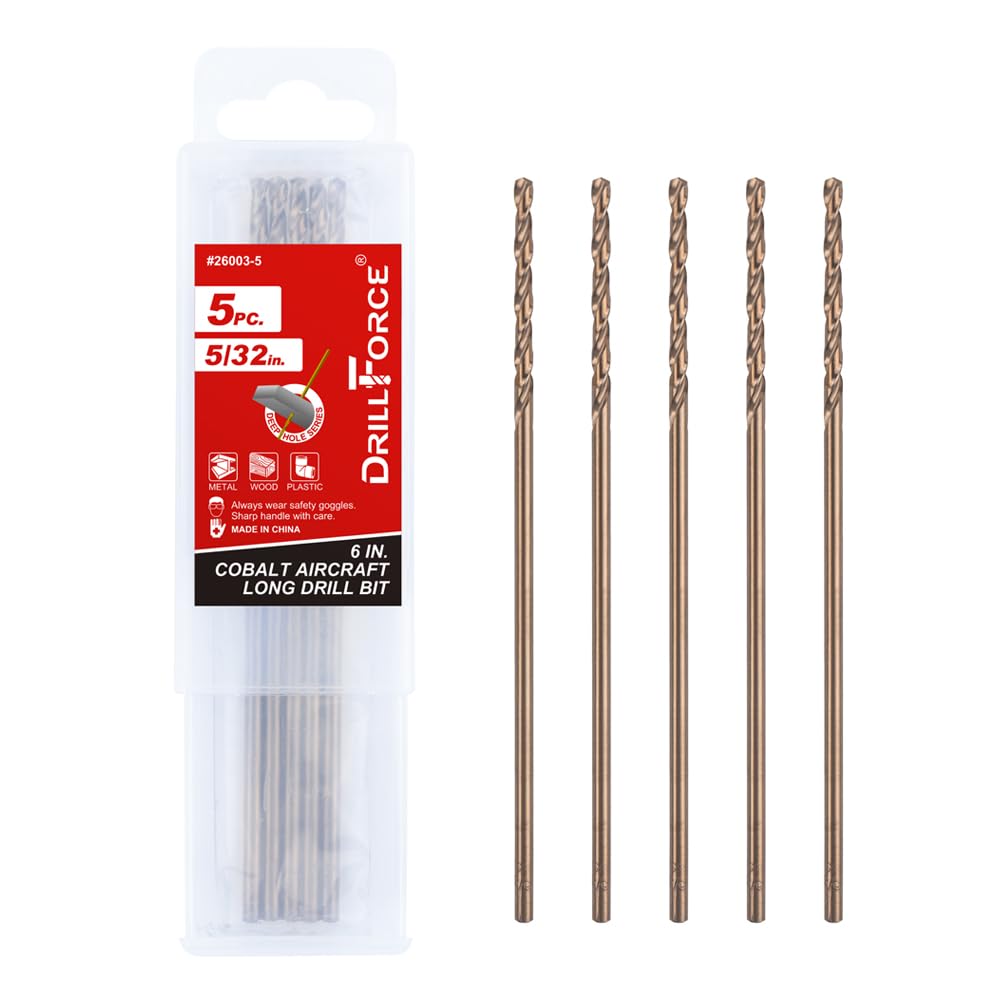 Juego de brocas de cobalto de 5/32 "x 6" (5 piezas), M35 de alta velocidad, de acero de alta velocidad, para agujeros profundos extra largos para acero inoxidable, plástico y madera
