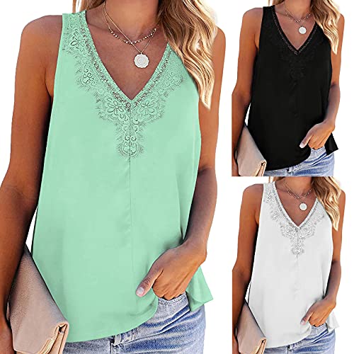 WANGXIYAN Summer Women V-Neck Tank Tops Fashion Casual Loose Sleeveless Solid Color Comfy Soft Blouses Workout T-Shirt Tee Green,XX-Large