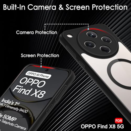 Image of TheGiftKart Hybrid Shockproof Back Cover Case for Oppo Find X8 5G | Hard Back Cover Case for Oppo Find X8 5G (PC & TPU, MagSafe Compatible, Transparent Clear Back, Black Sides)