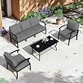 ALAULM Aluminum Patio Furniture Set with Coffee Table Rectangular?5-seat Outdoor Sectional Furniture w/5.1" Cushions?Patio Conversation Set for Porch, Backyard, Poolside-Grey