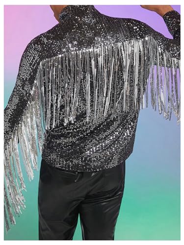 Men's Fringe Trim Jackets Zip Up Long Sleeve Sequin Regular Fit Spring Fall Coats2