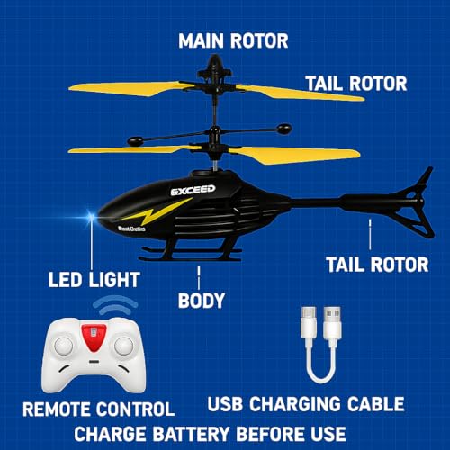 Image of RC Helicopter with Hand Gravity Sensor for Kids 4+, Flying Remote Control Helicopter Toy, Chargeable with Safety Sensor, Indoor Outdoor Play, for Boys & Girls - Pack of 1 (BLACKYELLOW)