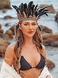 GORTIN Indian Feather Headdress Headband Gypsy Native American Costume Headbands Halloween Hippie Headpiece Boho Feather Hair Accessory for Women and Men