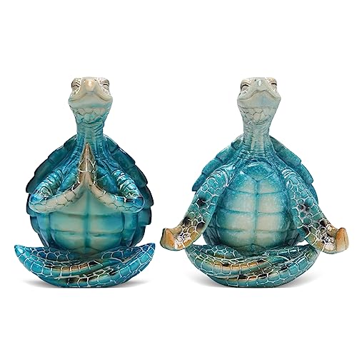 Nizirioo Tortuga de Yoga Decoracion Hogar Poliresina Adornos Salon Tortuga Creativa de Meditación de Playa, Figura de Meditación Figuras Decorativas para el Hogar, Verano,Decoración de Jardín(2pcs)